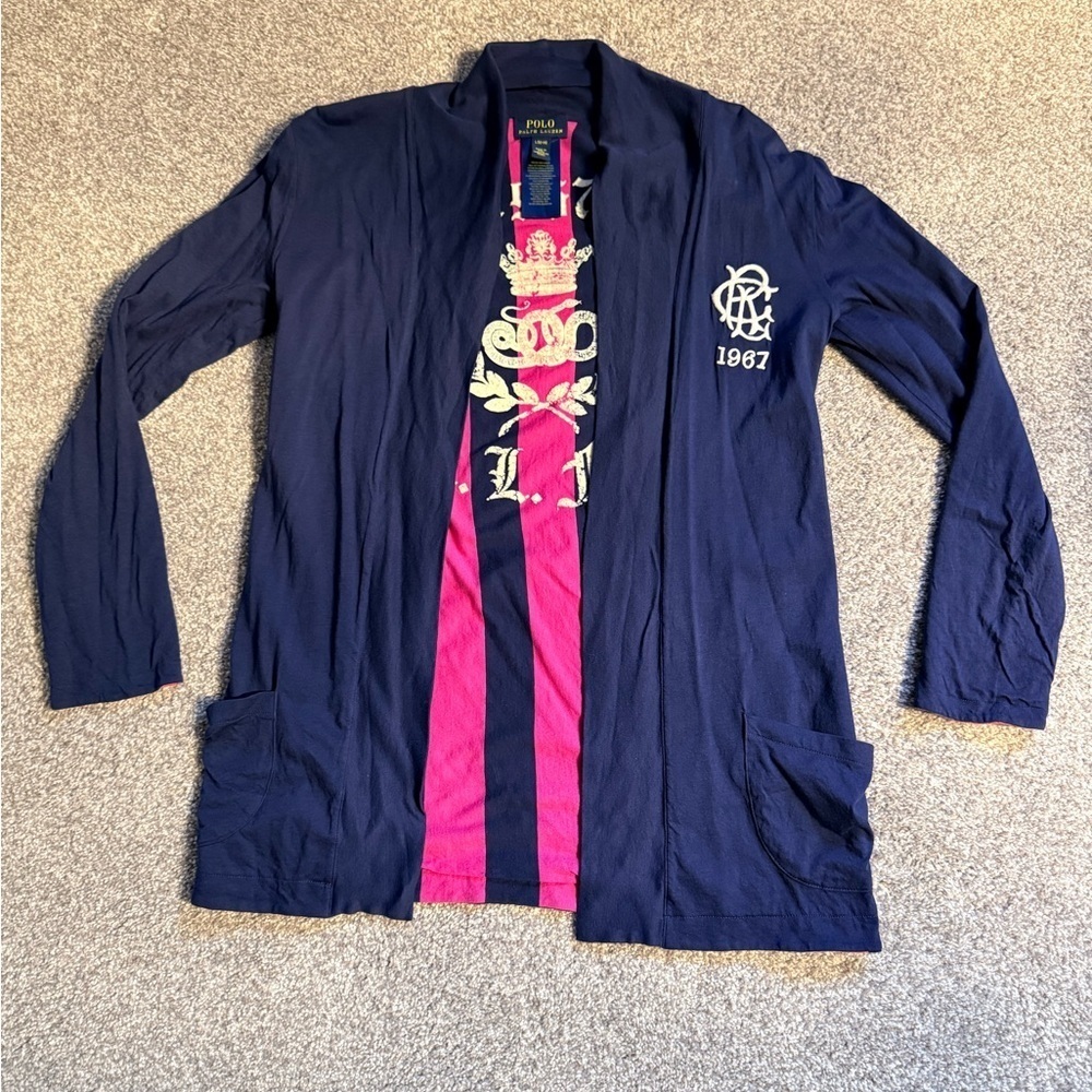 Polo by Ralph Lauren Navy and Pink Kids Reversible Cardigan